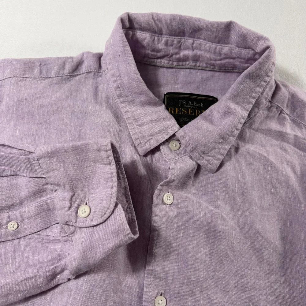 Jos. A. Bank Button Down Shirt Mens XL Lavender 100%‎ Linen Reserve Long Sleeve